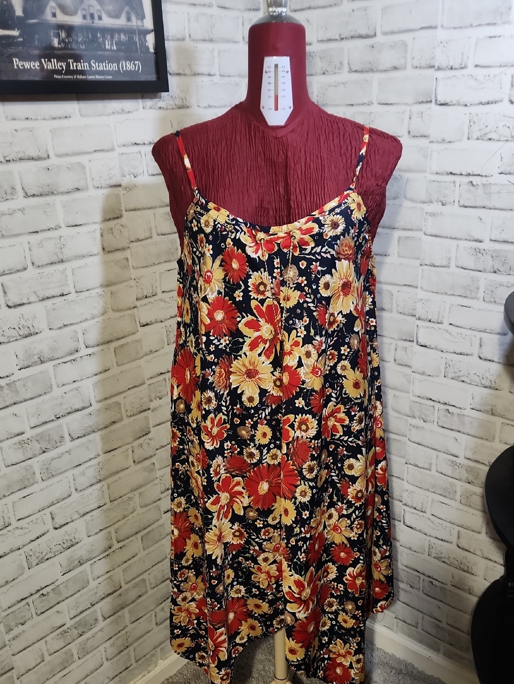 Speed Control Maxi Dress with Red and Yellow Floral Print